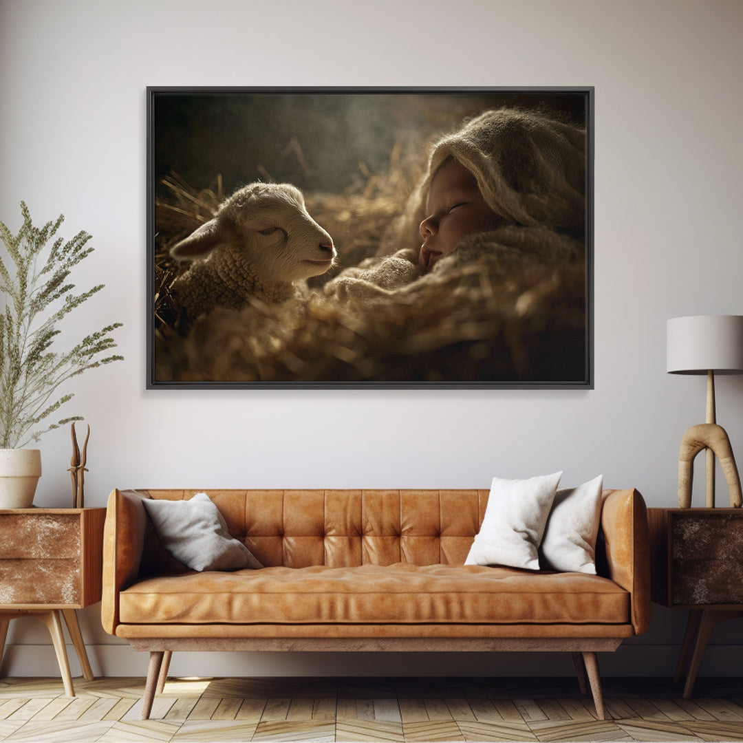 Sacred Slumber – Framed Canvas Print – Christian Art Canvas – Jesus Painting – Christian Wall Art – Christian Art – Christmas Wall Art