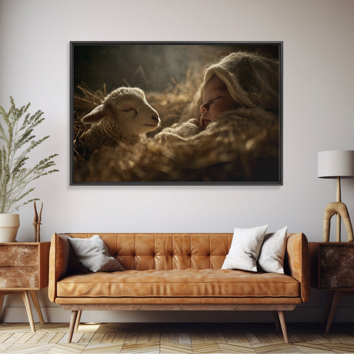 Sacred Slumber – Framed Canvas Print – Christian Art Canvas – Jesus Painting – Christian Wall Art – Christian Art – Christmas Wall Art