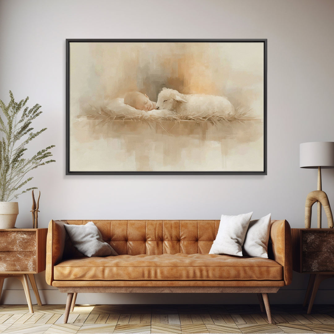 Manger Serenity – Framed Canvas Print – Christian Wall Art – Christian Art – Jesus Painting – Christian Art Canvas – Christmas Wall Art
