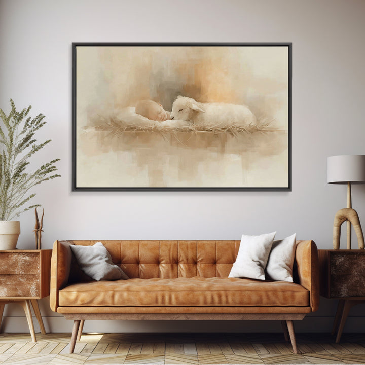 Manger Serenity – Framed Canvas Print – Christian Wall Art – Christian Art – Jesus Painting – Christian Art Canvas – Christmas Wall Art