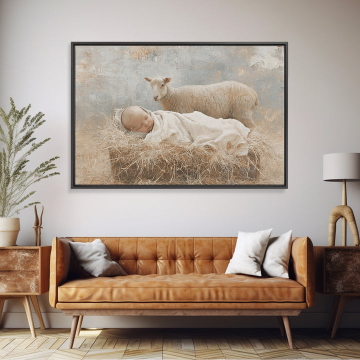 Lamb of Light – Framed Canvas Print – Christian Art – Christmas Wall Art – Christian Art Canvas – Christian Wall Art – Jesus Painting