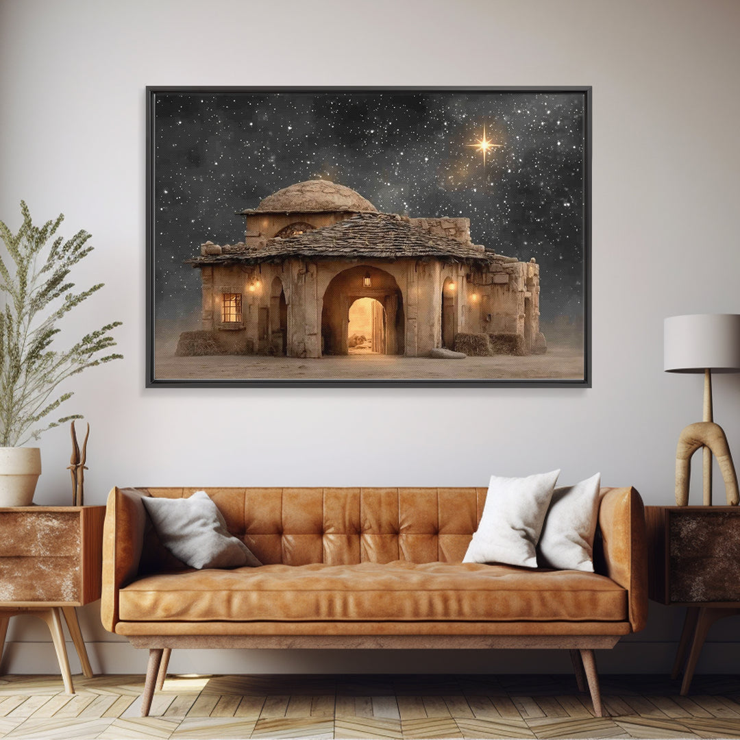 Bethlehem Night – Framed Canvas Print – Christian Art Canvas – Christmas Wall Art – Christian Christmas Art – Modern Christian Art