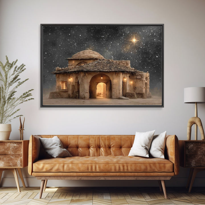 Bethlehem Night – Framed Canvas Print – Christian Art Canvas – Christmas Wall Art – Christian Christmas Art – Modern Christian Art