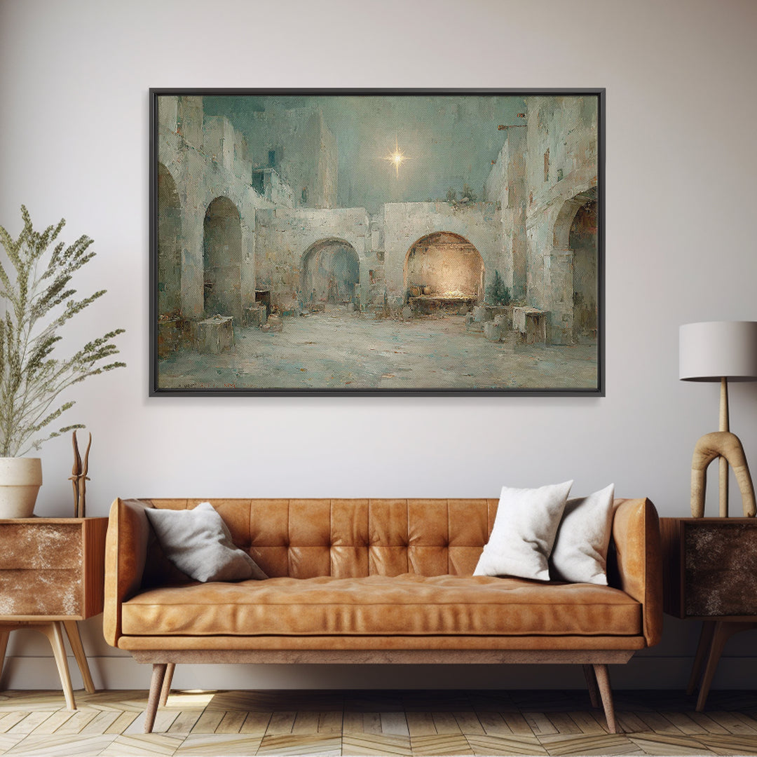 Holy Manger Light – Framed Canvas Print – Christian Art Canvas – Christian Wall Art – Christmas Art – Christian Christmas Art