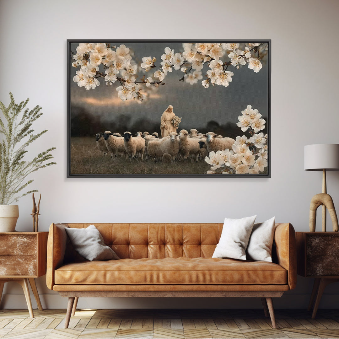Shepherd’s Blossom Peace | Framed Canvas Print | Christian Wall Art | Jesus Art Print | Christian Art Canvas | Modern Christian Painting |