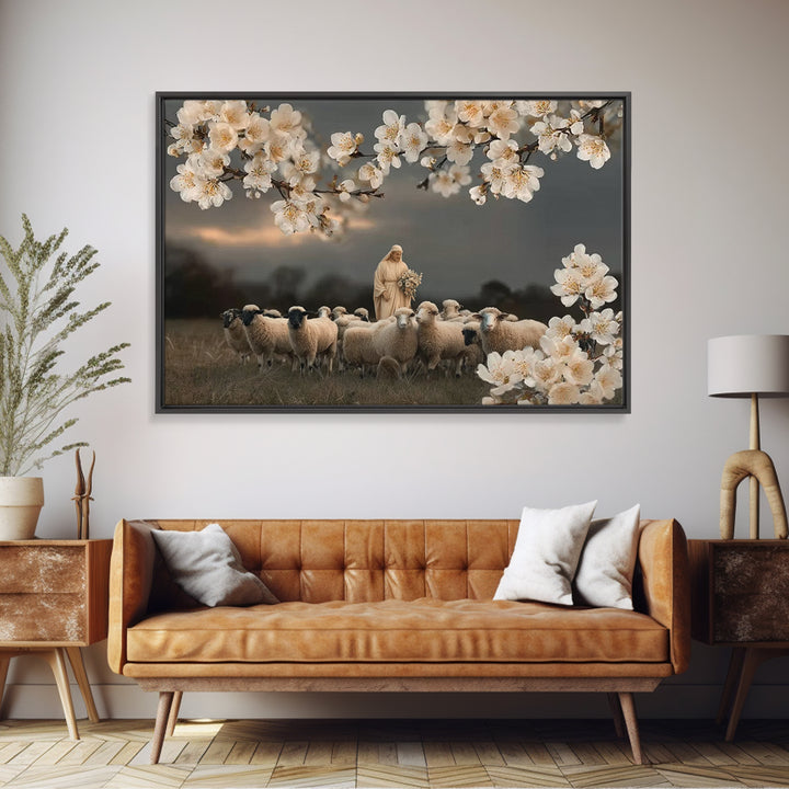 Shepherd’s Blossom Peace | Framed Canvas Print | Christian Wall Art | Jesus Art Print | Christian Art Canvas | Modern Christian Painting |