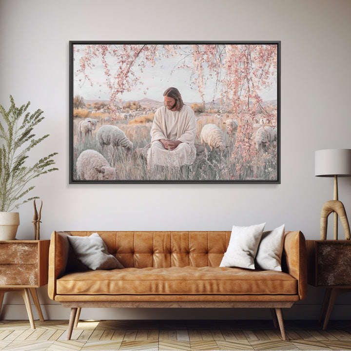Field Of Gentle Grace, Framed Canvas Print, Christian Wall Art, Jesus Painting, Christian Art Canvas, Subtle Christian Paintings, Christian