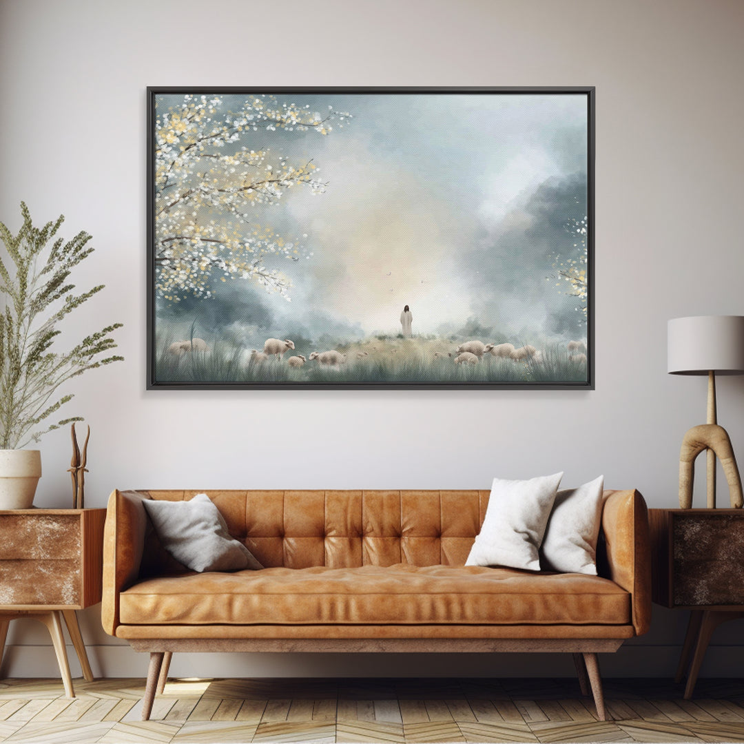 Pasture Of Light – Framed Canvas Print – Christian Wall Art – Christian Art Print – Jesus Painting – Modern Christian Art – Christian Decor