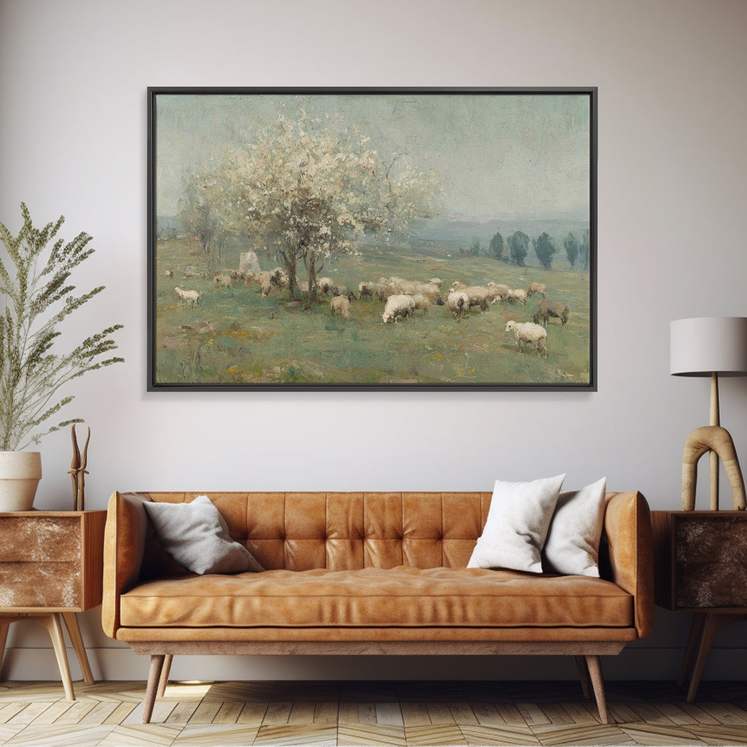 Springtime Shepherd Joy | Framed Canvas Print | Christian Art Canvas | Christian Wall Art | Vintage Christian Art | Christian Gift Ideas |