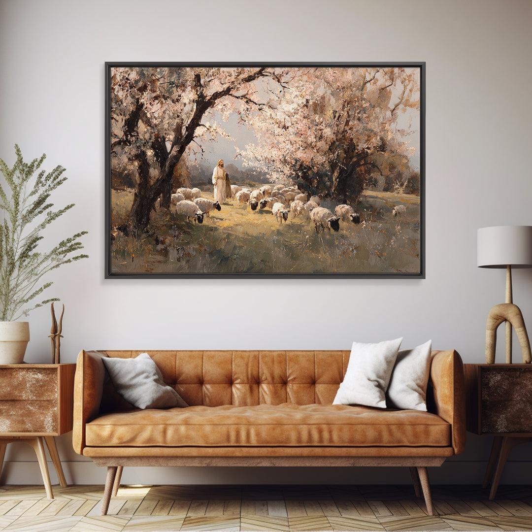Blossom Shepherd Stillness, Framed Canvas Print, Christian Art Print, Christian Wall Art, Modern Christian Painting, Christian Art Canvas,