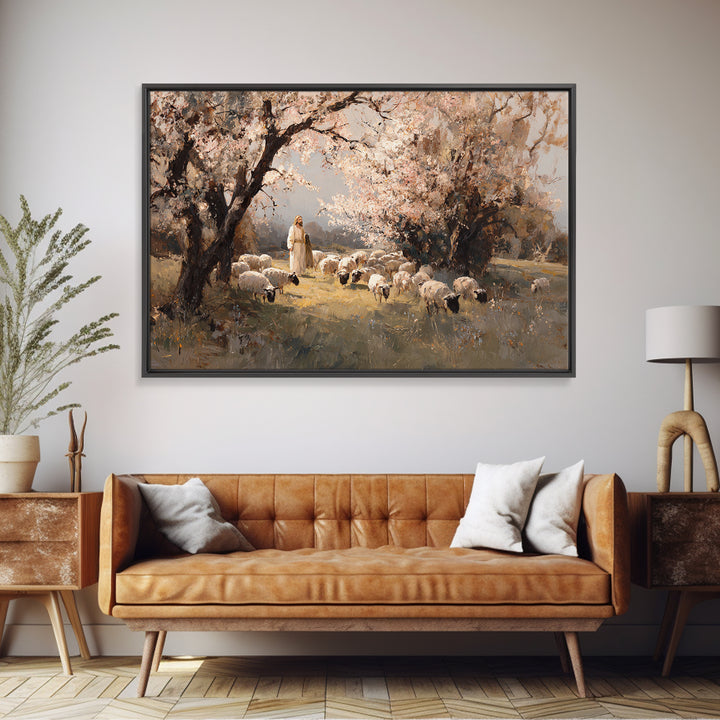 Blossom Shepherd Stillness, Framed Canvas Print, Christian Art Print, Christian Wall Art, Modern Christian Painting, Christian Art Canvas,
