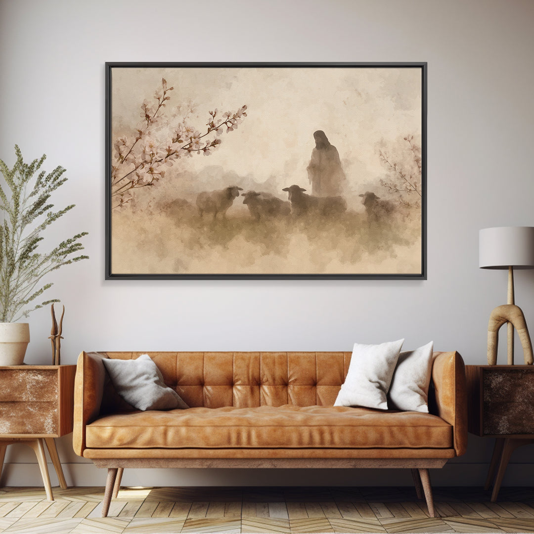Guardian Of The Flock – Framed Canvas Print – Christian Art Canvas – Christian Wall Art – Christian Painting – Modern Christian Art – Chris
