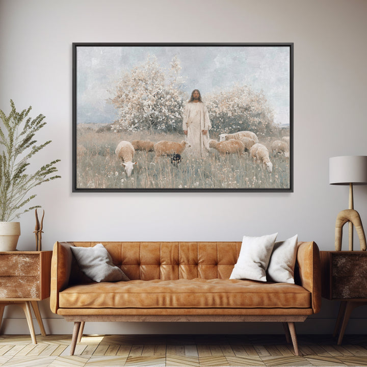 Blooming Shepherd Peace | Framed Canvas Print | Christian Wall Art | Christian Art Canvas | Minimalist Christian Art | Christian Painting |