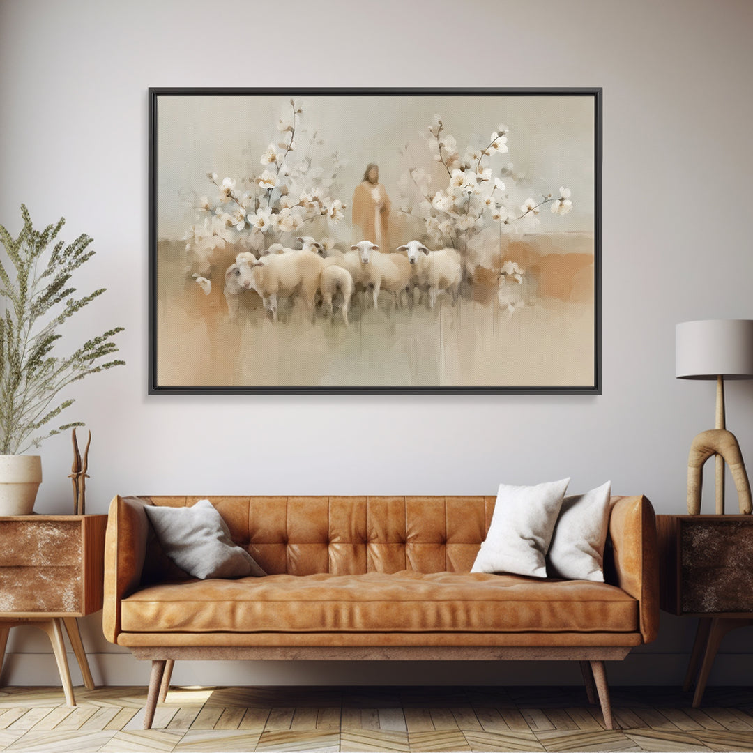 Flock Of Morning Grace, Framed Canvas Print, Christian Art Canvas, Christian Wall Art, Subtle Christian Art, Jesus Painting, Christian Gift