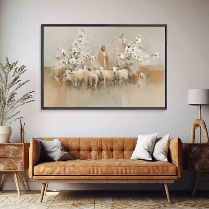 Flock Of Morning Grace, Framed Canvas Print, Christian Art Canvas, Christian Wall Art, Subtle Christian Art, Jesus Painting, Christian Gift