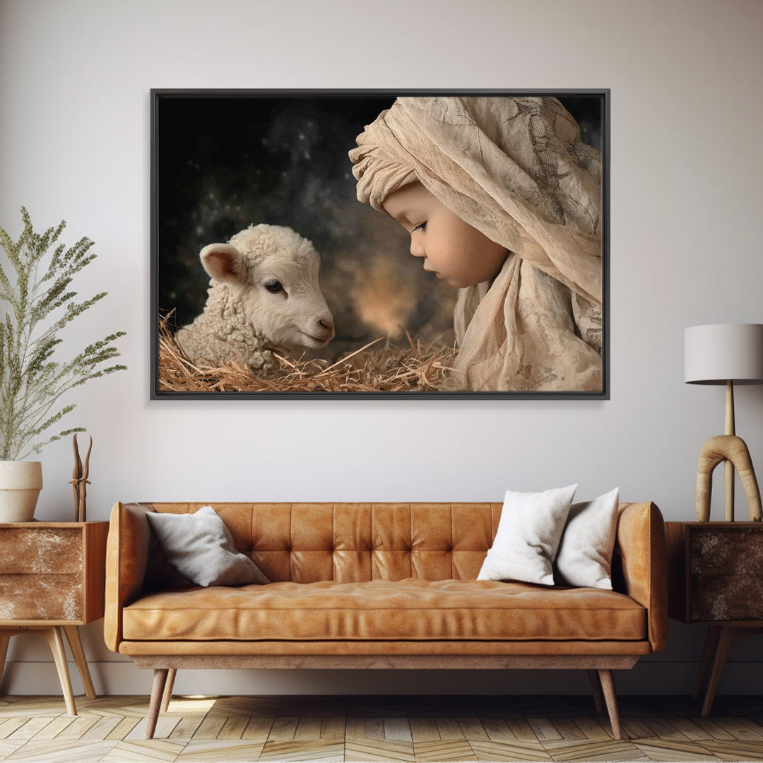 Manger Serenity | Framed Canvas Print | Christian Wall Art | Christian Art Canvas | Christmas Art Work | Jesus Painting | Christian Christm