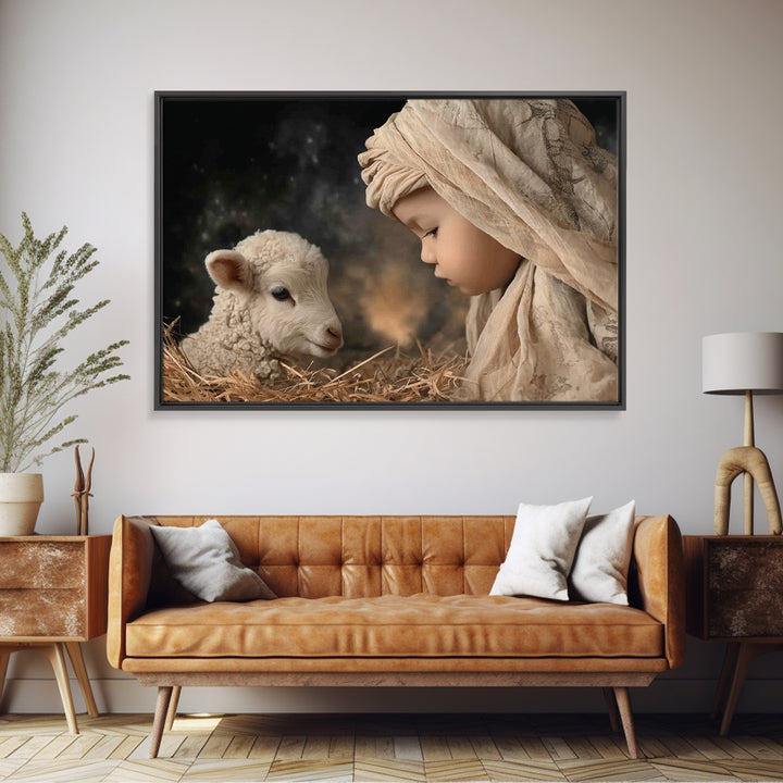 Manger Serenity | Framed Canvas Print | Christian Wall Art | Christian Art Canvas | Christmas Art Work | Jesus Painting | Christian Christm