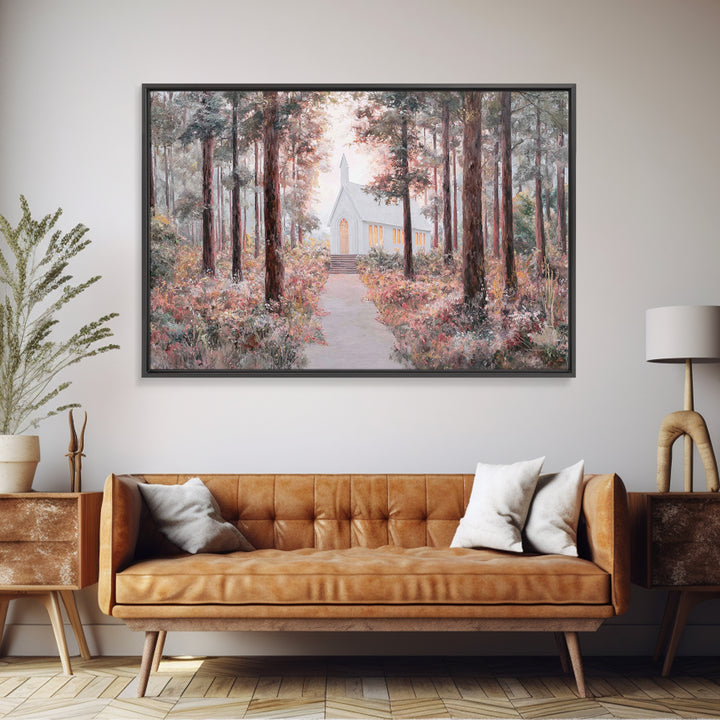 The Woodland Chapel – Framed Canvas Print – Christian Wall Art – Christian Art Canvas – Christian Painting – Christmas Art – Christian Deco