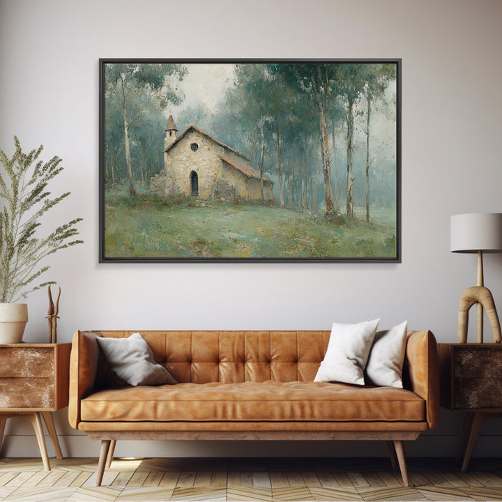 Old Stone Haven, Framed Canvas Print, Christian Art Print, Vintage Christian Art, Christian Wall Art, Christian Painting, Christmas Art, Ch