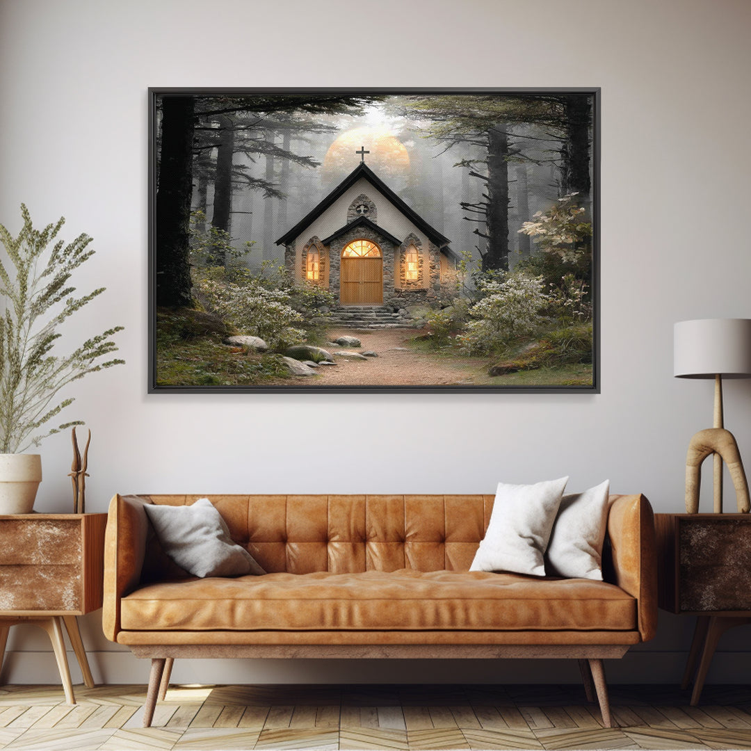 Forest Light Refuge | Framed Canvas Print | Christian Wall Art | Christian Art Work | Moody Christian Art | Christmas Wall Art | Christian