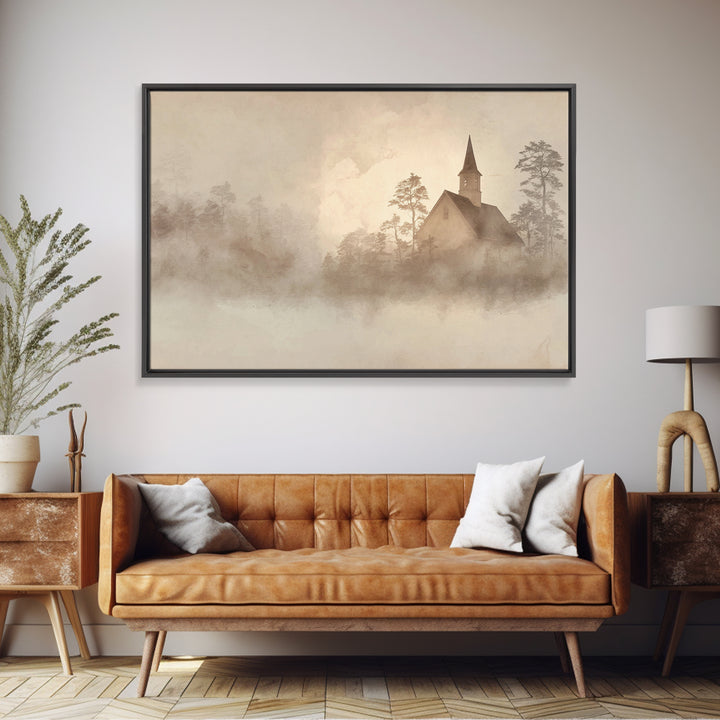 Autumn Chapel Peace – Framed Canvas Print – Christian Art, Christian Gift Ideas – Christian Art Canvas – Large Christian Art – Christmas Ar
