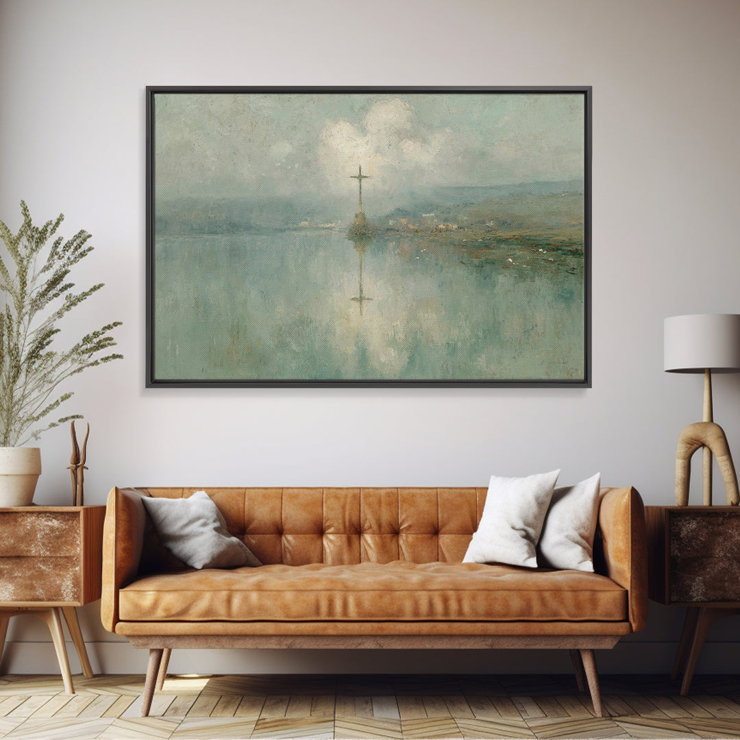 Cross Of Still Waters – Framed Canvas Print – Christian Wall Art – Christian Art Canvas – Subtle Christian Art – Christian Painting – Chris