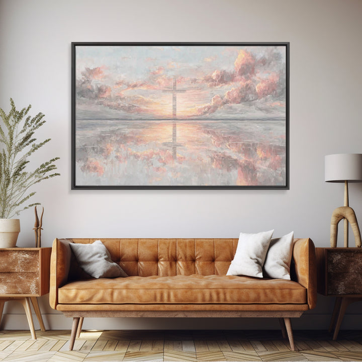 Heaven’s Dawn Cross, Framed Canvas Print, Christian Art Canvas, Christian Wall Art, Modern Christian Art, Christian Christmas Art, Christia