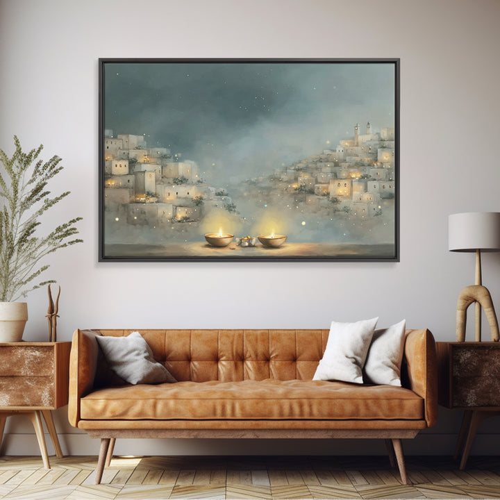 City Of Lights, Framed Canvas Print, Christmas Wall Art, Christian Christmas Art, Christian Decor For Home, Christian Art Print, Christian
