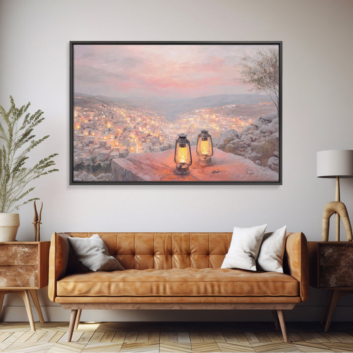 Hillside Glow – Framed Canvas Print – Christian Wall Art – Christmas Art – Christian Art Canvas – Christian Gift – Modern Christian Paintin