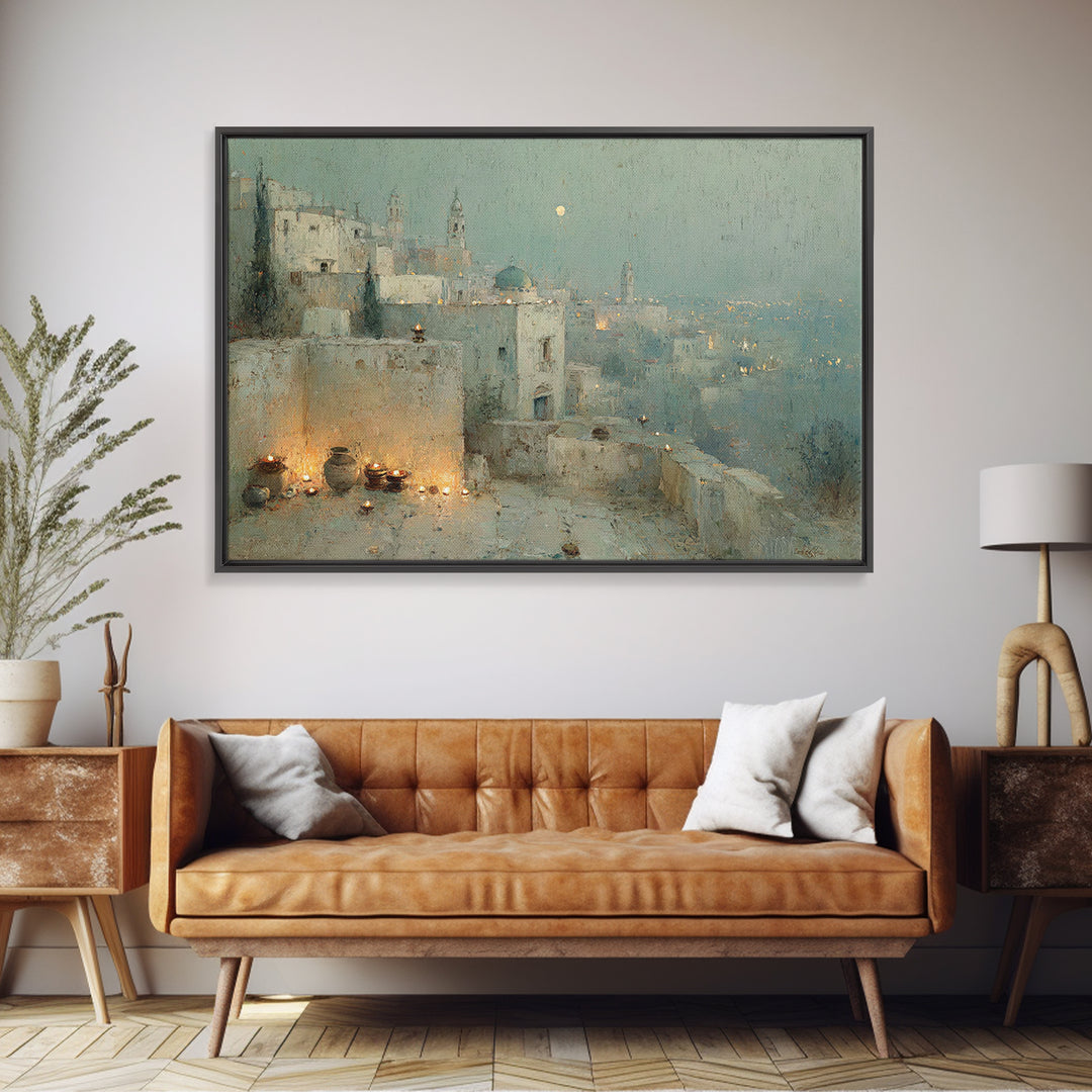 Moonlit Bethlehem, Framed Canvas Print, Christian Wall Art, Christian Art Painting, Christmas Art Work, Christian Christmas Decor, Christia