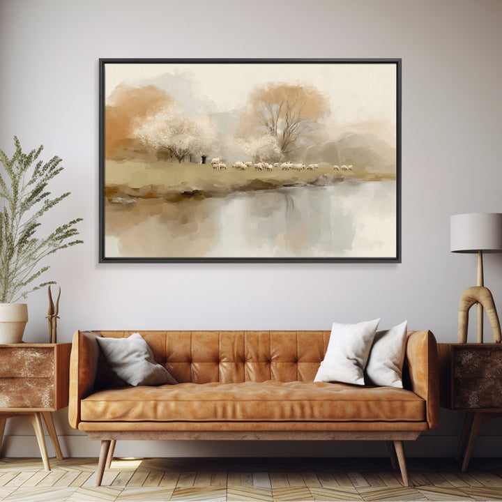 Shepherds In Bloom | Framed Canvas Print | Christian Wall Art | Christian Art Canvas | Pastoral Scenery | Christian Art Prints | Christian