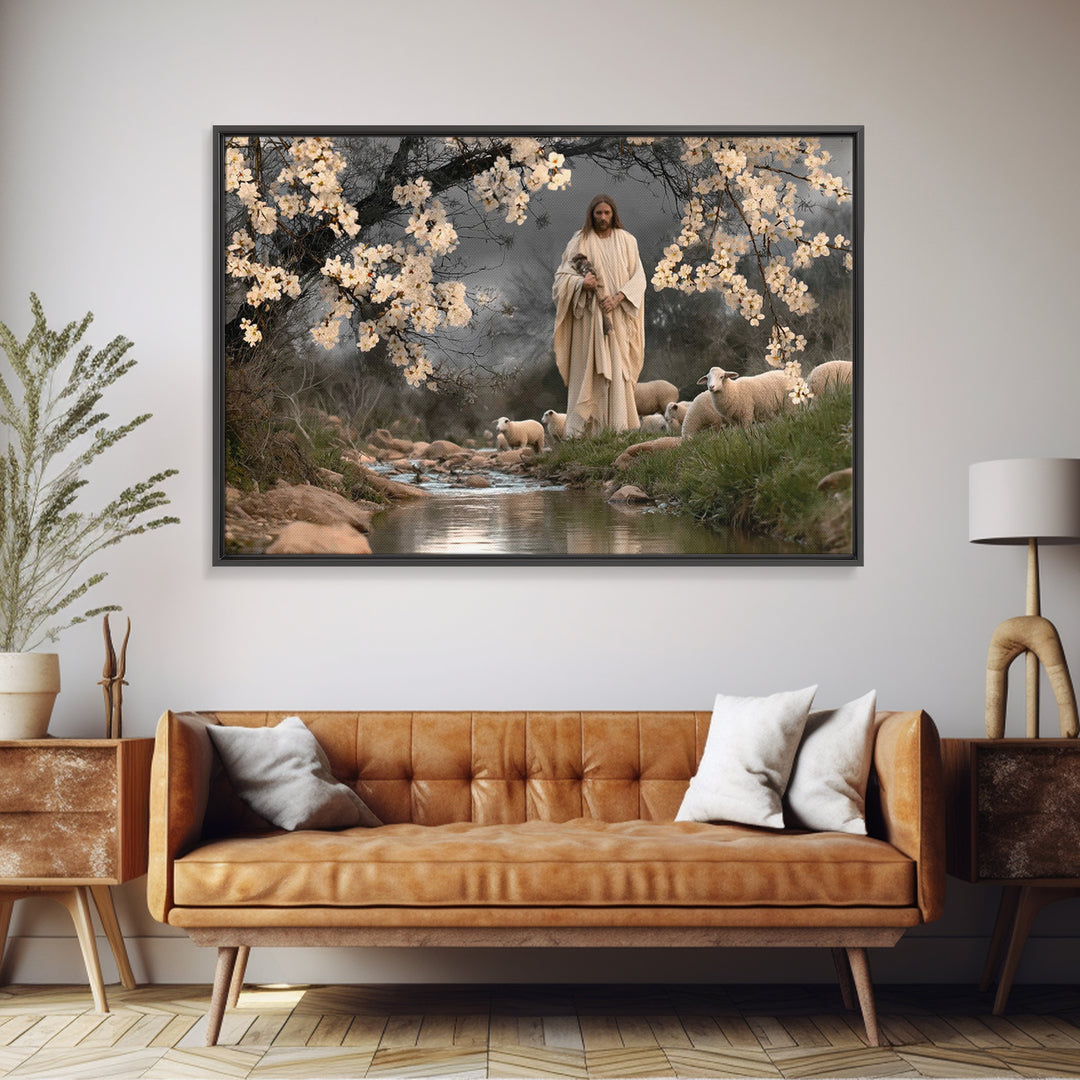 The Good Shepherd – Framed Canvas Print – Jesus Painting – Christian Wall Art – Christian Art Canvas – Christian Gift Ideas – Christian Dec