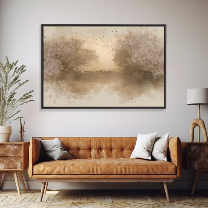 Flock At Dawn, Framed Canvas Print, Christian Wall Art, Christian Art Canvas, Subtle Christian Art, Christian Painting, Christian Gift