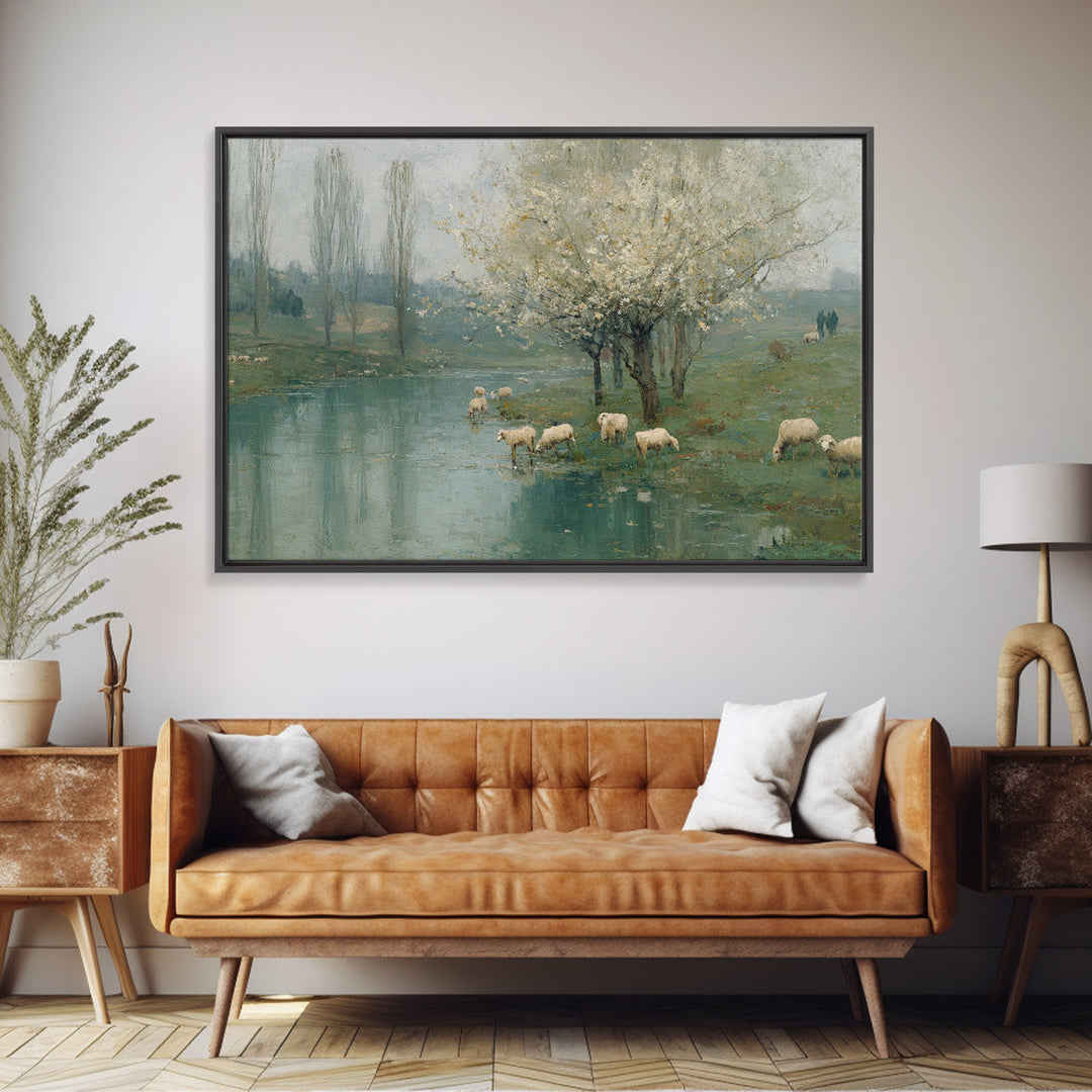 Still Waters Grace, Framed Canvas Print, Christian Wall Art, Christian Art Canvas, Vintage Christian Art, Christian Painting, Christian Gif