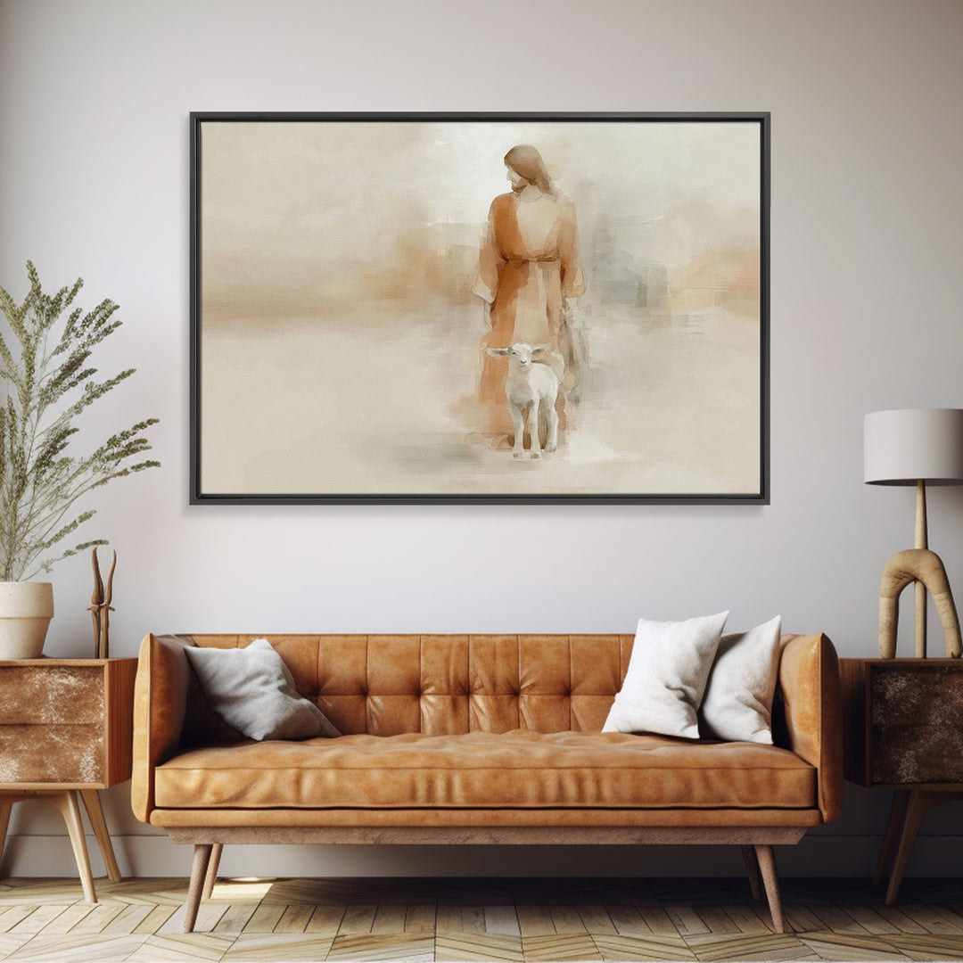 Gentle Shepherd Calm, Framed Canvas Print, Minimalist Christian Art, Christian Art Canvas, Christian Wall Art, Jesus Art Print, Christian D