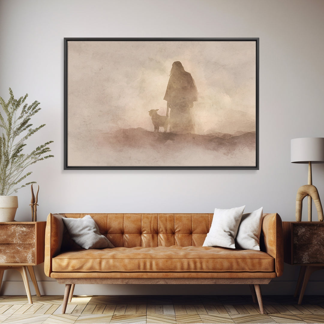 Shepherd In Stillness – Framed Canvas Print – Christian Wall Art – Christian Art Canvas – Moody Christian Art – Christian Art Painting – Ch