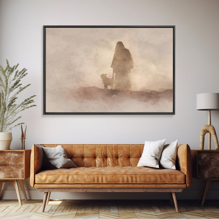 Shepherd In Stillness – Framed Canvas Print – Christian Wall Art – Christian Art Canvas – Moody Christian Art – Christian Art Painting – Ch