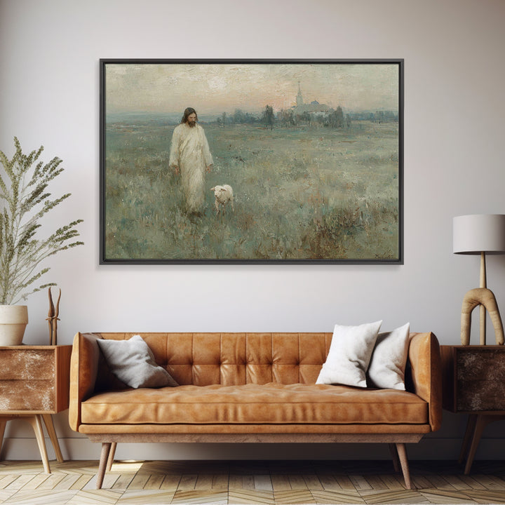Shepherd At Sunrise, Framed Canvas Print, Christian Wall Art, Christian Art Canvas, Vintage Christian Art, Christian Painting, Christian Gi