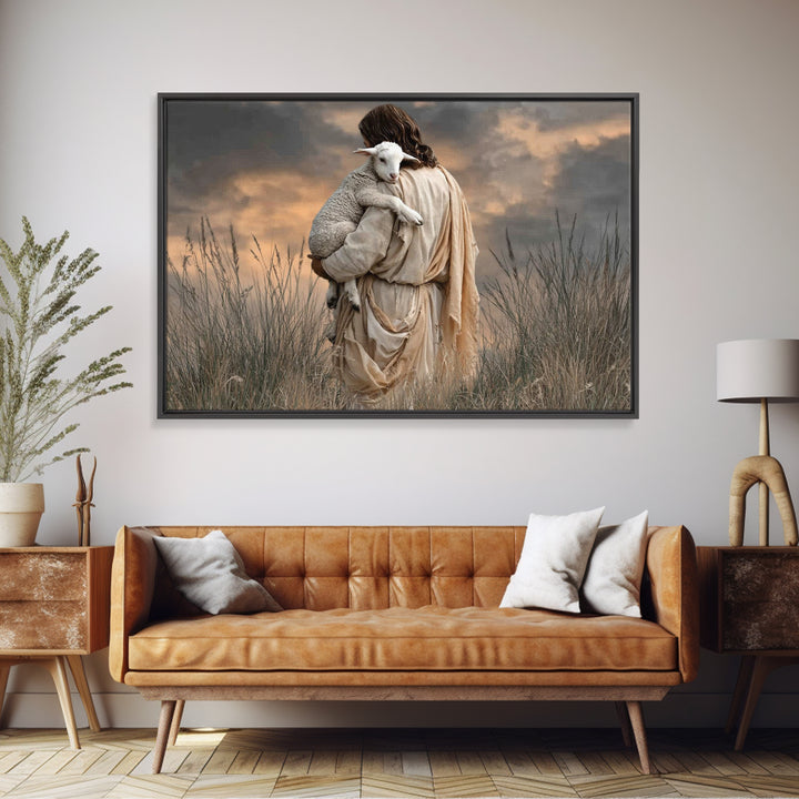 Held By The Shepherd | Framed Canvas Print | Jesus Painting | Christian Wall Art | Christian Art Canvas | Christian Decoration | Christian