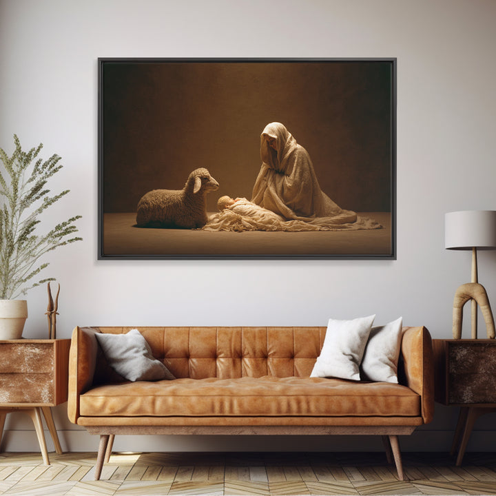 Starry Manger Peace, Framed Canvas Print, Christian Art Canvas, Christian Christmas Art, Jesus Painting, Christian Wall Art, Christmas Art