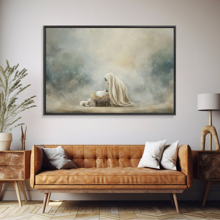Sacred Birth Hope – Framed Canvas Print – Christian Art Canvas – Jesus Art – Christian Wall Art – Christmas Art Prints – Christian Christma