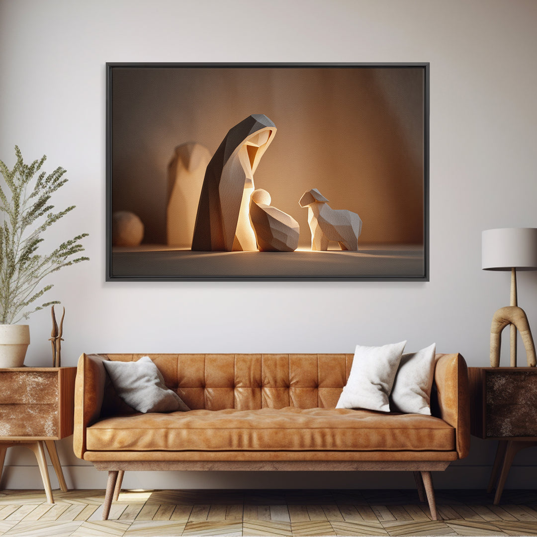 Gentle Nativity Sky | Framed Canvas Print | Christian Wall Art | Christian Christmas Art | Jesus Painting | Christmas Art Prints | Christia