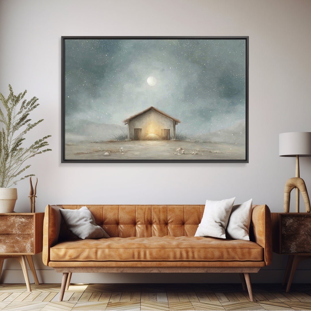 Guiding Star Stable – Framed Canvas Print – Christian Art Canvas – Christian Wall Art – Christmas Art Prints – Jesus Painting – Christian C