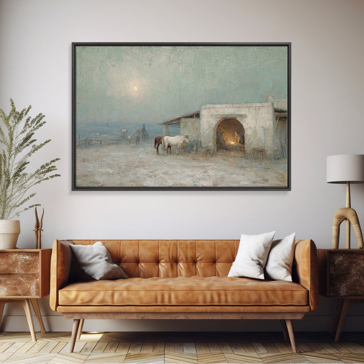 Pastoral Bethlehem Night – Framed Canvas Print – Christian Art Canvas – Christian Wall Art – Jesus Painting – Christmas Art Prints – Christ