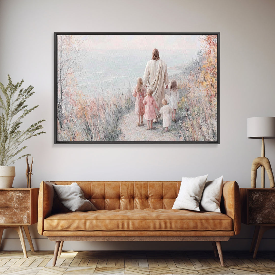 Walking In His Light, Framed Canvas Print, Christian Art Prints, Jesus Painting, Christian Wall Art, Christian Art Canvas, Christian Gift I
