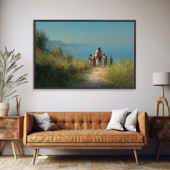Shoreline Blessing – Framed Canvas Print – Jesus Painting – Christian Wall Art – Christian Art Canvas – Christian Decor – Modern Christian