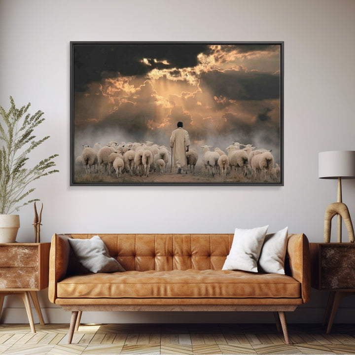 Shepherd’s Calling – Framed Canvas Print – Christian Wall Art – Jesus Painting – Christian Art Canvas – Christian Gift – Moody Christian Ar
