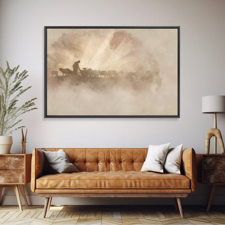 Gentle Shepherd – Framed Canvas Print – Christian Art Canvas – Jesus Painting – Christian Wall Art – Christian Gift Ideas – Vintage Christi
