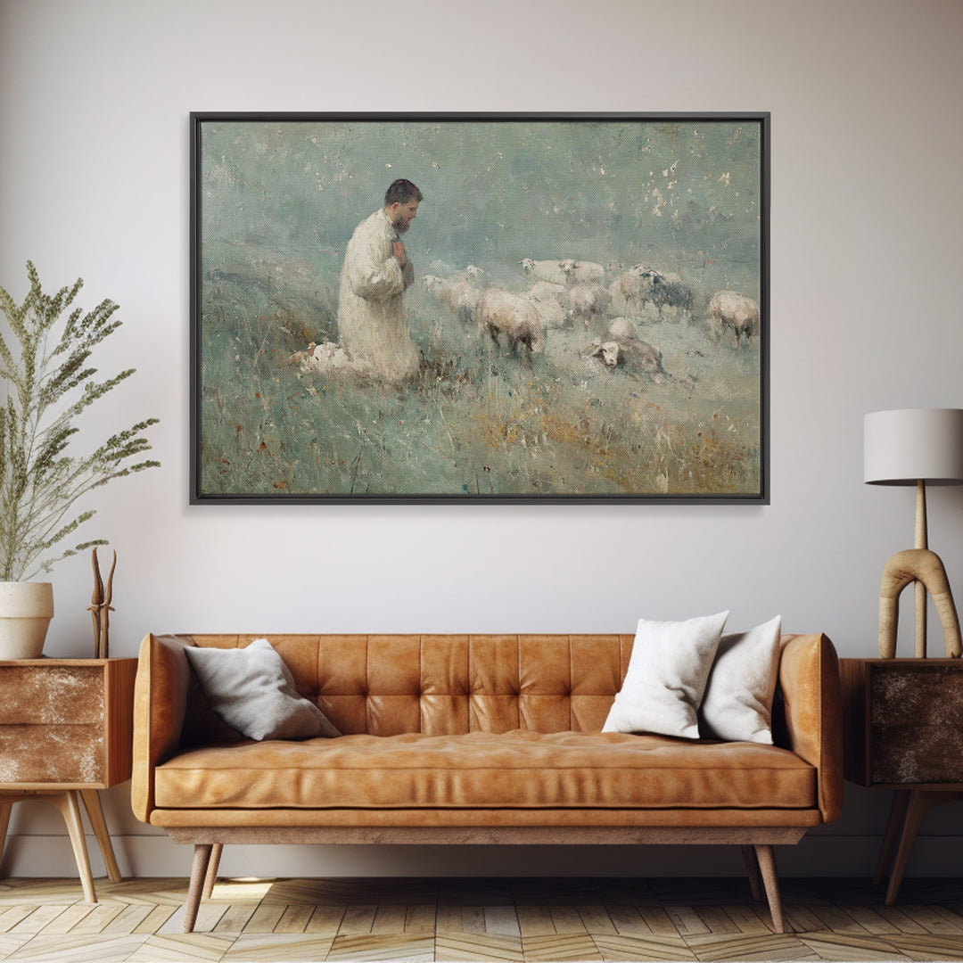 Meadow Prayer – Framed Canvas Print – Christian Art Canvas – Christian Wall Art – Subtle Christian Art – Christian Painting – Christian Gif