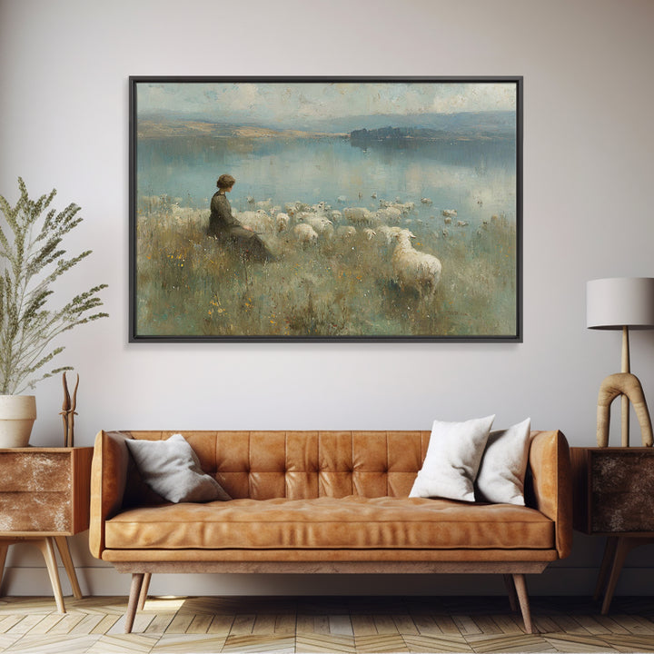 Lake Of Calm – Framed Canvas Print – Christian Wall Art – Christian Art Canvas – Christian Painting – Vintage Christian Art – Christian Gif